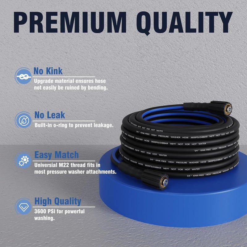 Zebra Clean Kink Resistant 1/4" Pressure Washer Hose 25FT, 3600 PSI Flexible Power Washer Hose Replacement with M22-14mm Brass Thread Fittings, Replacement For Most Brand Pressure Washers - Image 5